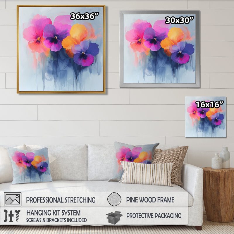 Nyemia Pansies Watercolor Minimimal Blooms - coquelicot, art mural, H 30 po x l 30 po, Toile tendue, Ne s’applique pas