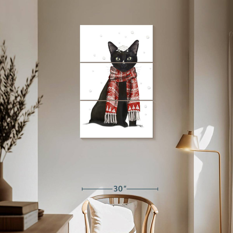 Brampt Black Cat Red Scarf, 57" H x 36" W