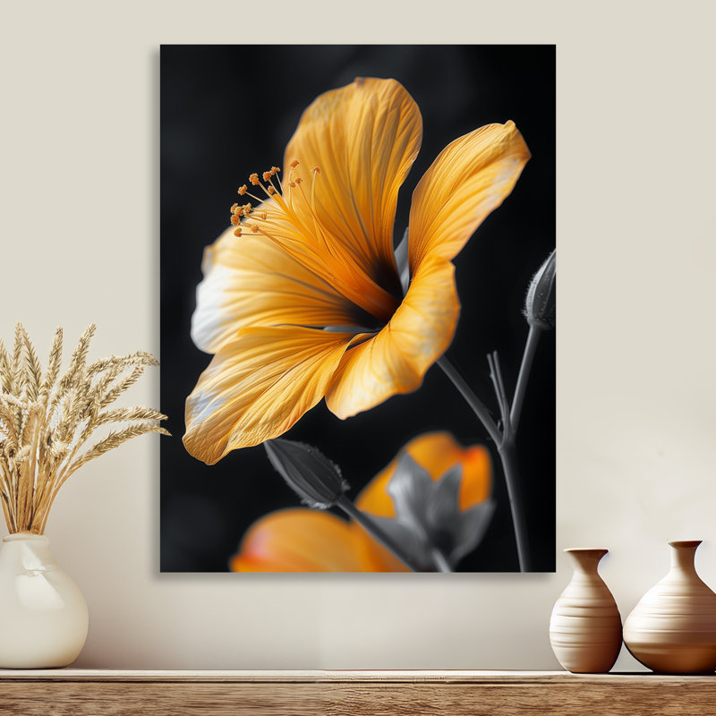 Jaune jaune noir pétale de fleurs - fleurs, art mural salon, Métal métal, H 20 po x l 12 po x P 1 po