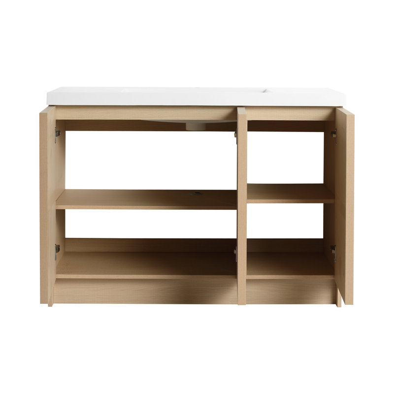 48" Single Free-Standing Bathroom Vanity Set With Resin Sink , Floorstanding Vanity With 3 Soft Close Doors And 2 Shelves