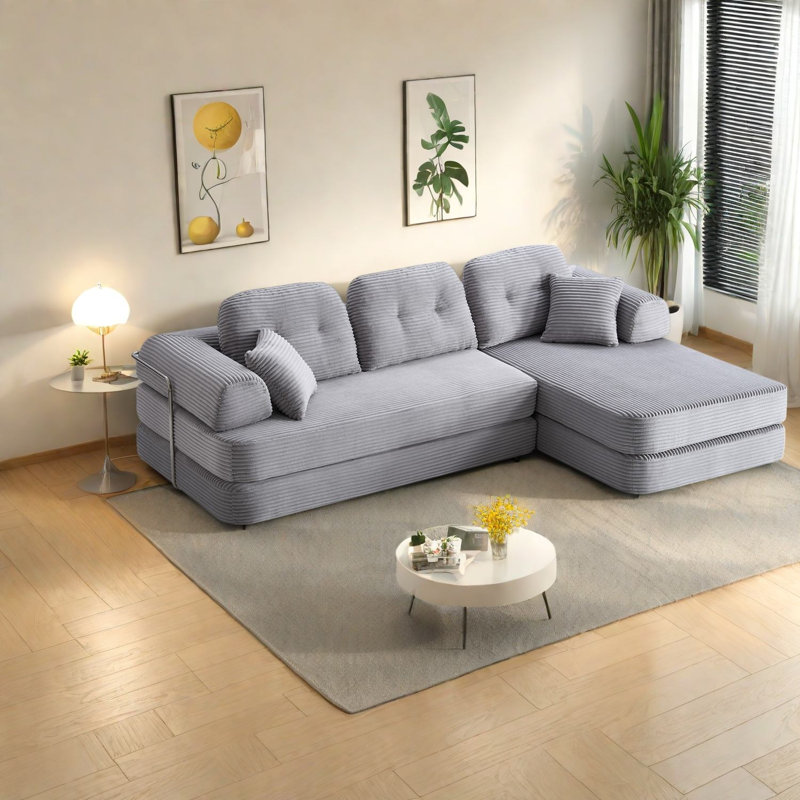 Canapé d'angle à compression, canapé méridienne en velours côtelé de 264 cm, style moderne et portable pour la maison familiale