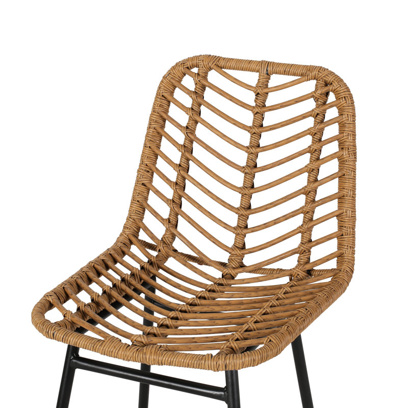 Outdoor 2 - Style contemporain, bords arrondis, longue durée, structure en fer noir de 2 tabourets de bar, lignes épurées, siège de 28,75 pouces