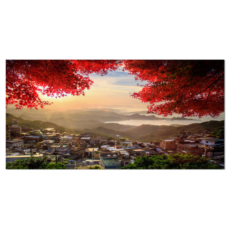 Reproduction de photo sur toile tendue, "Taïwan avec des arbres rouges", H 16 po x l 32 po