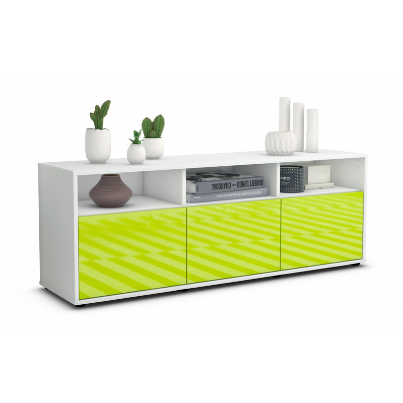 Wylie Unfinished TV Stand, High-gloss Green / Matte White