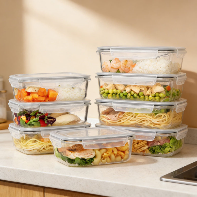 Ensemble de 10 contenants en verre pour aliments avec couvercles, contenants de préparation de repas hermétiques 35 oz pour four, micro-ondes, congélateur et lave-vaisselle, ensemble de boîtes à lunch réutilisables