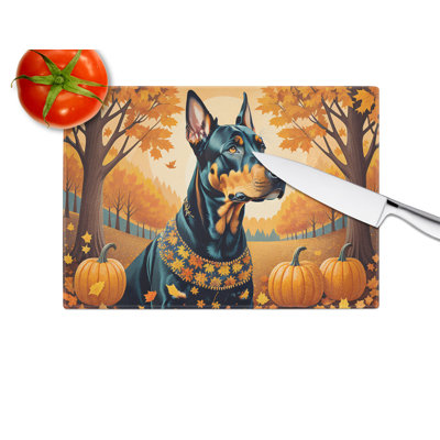 Doberman Pinscher Fall Glass Cutting Board Large