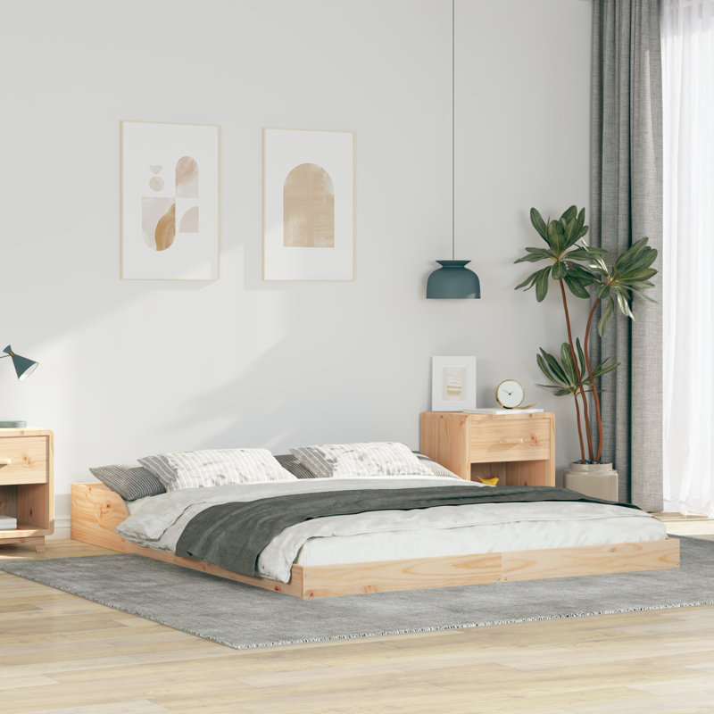 Bed Frame Solid Pine Wood, 160 x 220cm, Brown