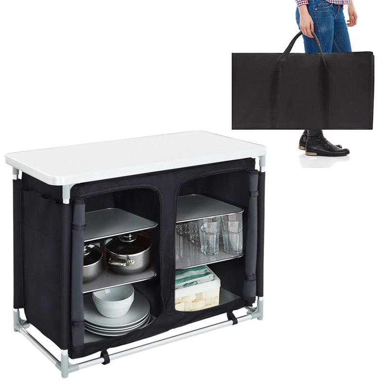 Foldable Outdoor Garden-Camping Kitchen, White/Black