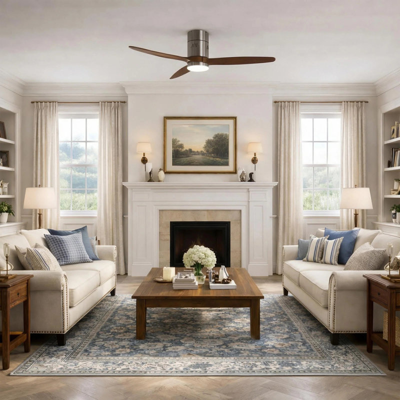 AuraVista 52" Modern 3-Blade Ceiling Fan with Light Kit & Remote Control – Flush Mount for Sleek, Space-Saving Design, Walnut