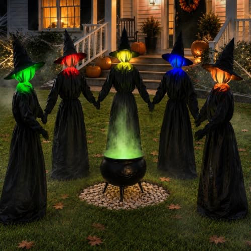 Décorations d'Halloween extérieures, ensemble de 5 guirlandes lumineuses de sorcières se tenant la main, 1,3 m