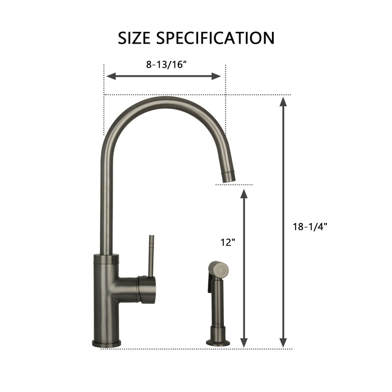 Single Handle Kitchen Faucet With Side Spray, Gun Black