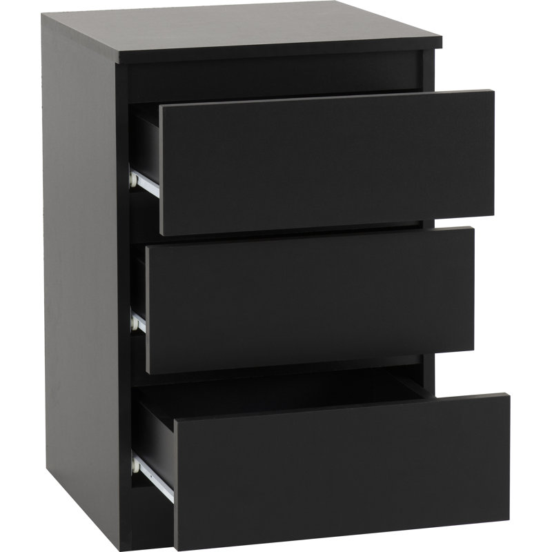 Braunstein 3 Drawer Bedside Table, Black