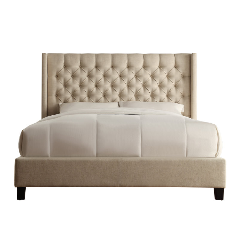 Kaster Upholstered Wingback Bed, Heathered Beige Linen, Queen