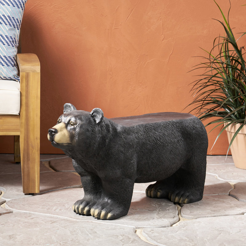 Banc en béton noir mat avec motif d'ours enchanteur - extérieur, sans assemblage, élément d'extérieur léger H 16,83 po x l 32,41 po x P 11,36 po