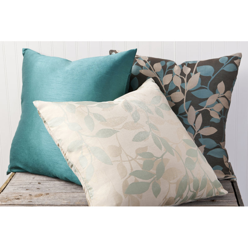 18" Aqua and Dark Green Embroidered Polyester Pillow