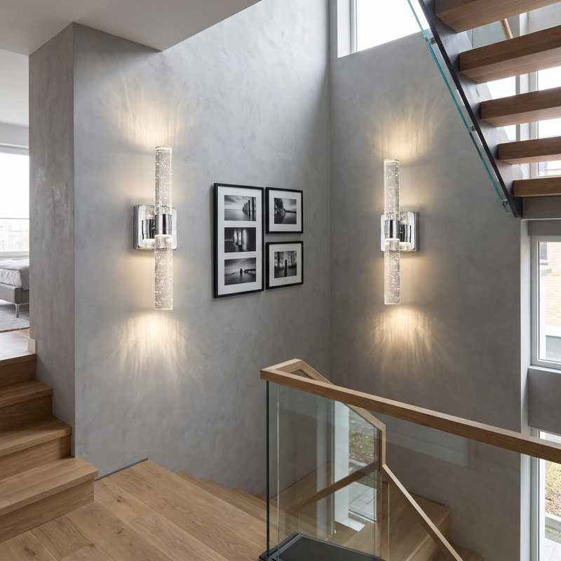 Lot de 2 appliques murales chromées en cristal de 43 cm (16,9 po) de hauteur, luminaire moderne pour salle de bain.