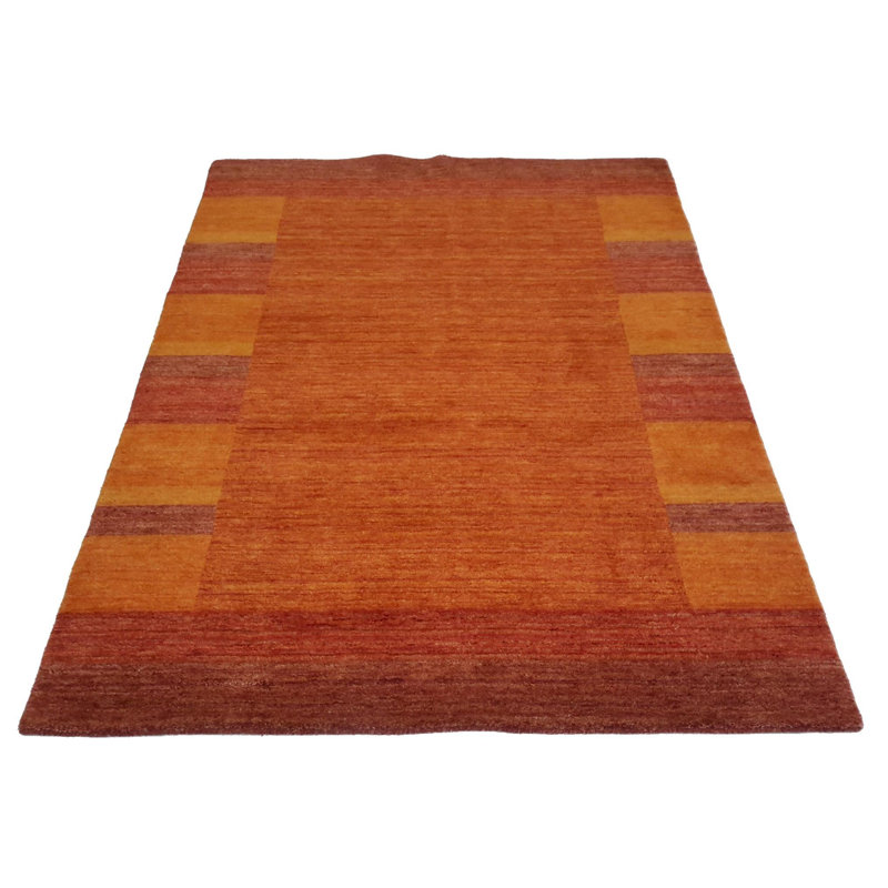 Tapis orange / géométrique en laine / coton 4 pi x 5 pi 11 po