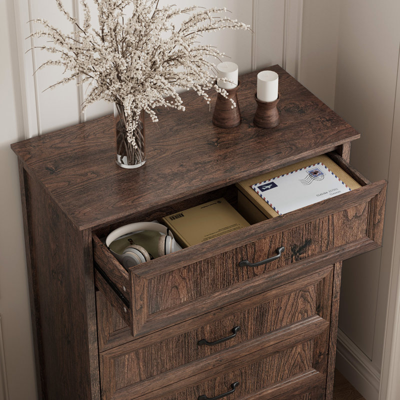 Ensemble de bureau 2 pièces Hailiey Farmhouse - Bureau d'écriture texturé avec classeur et commode à 5 tiroirs, Brun