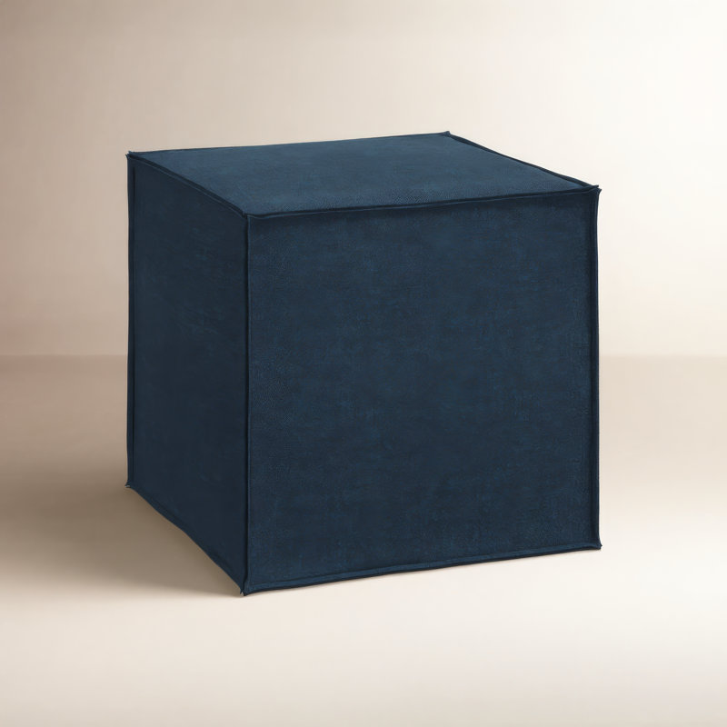 Cohle 19'' Wide Square Cube Ottoman, Zuma Navy Textured Linen
