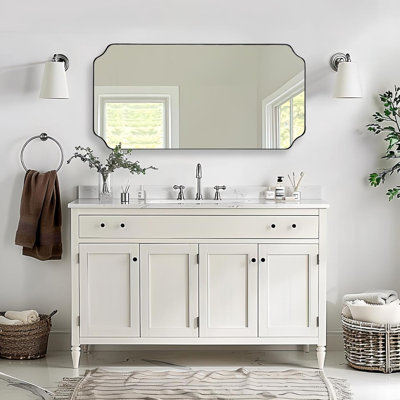 Modern Scalloped Corner Rectangle Bathroom Vanity Mirror | Stainless Steel Frame