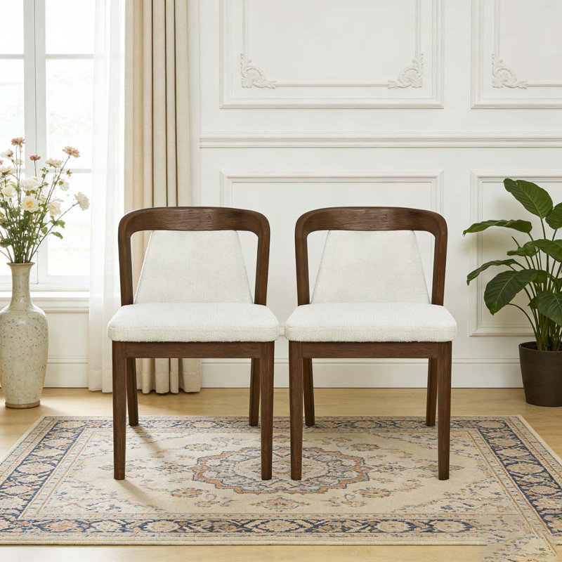Upholstered Backrest Armless Dining Chairs, Camel,Walnut
