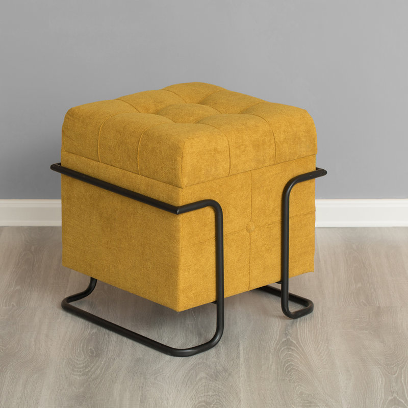 Repose-pieds capitonné avec rangement Millie, Mélange de polyester jaune