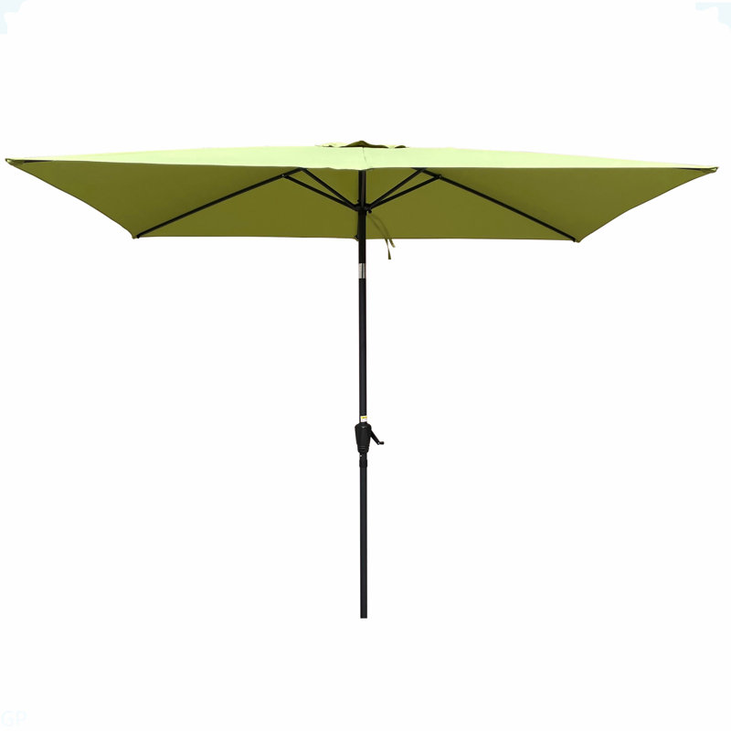 Parasol imperméable d'extérieur 6 x 9 pi avec manivelle et bouton poussoir inclinable sans rabat pour le jardin, Vert citron
