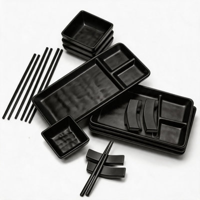 4-piece Japanese Style Melamine Sushi Dinner Serving Kit for Home Party Use