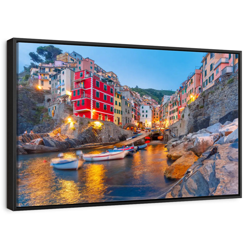 Village de pêche de Riomaggiera, Cadre flottant noir, 13 po x 9 po