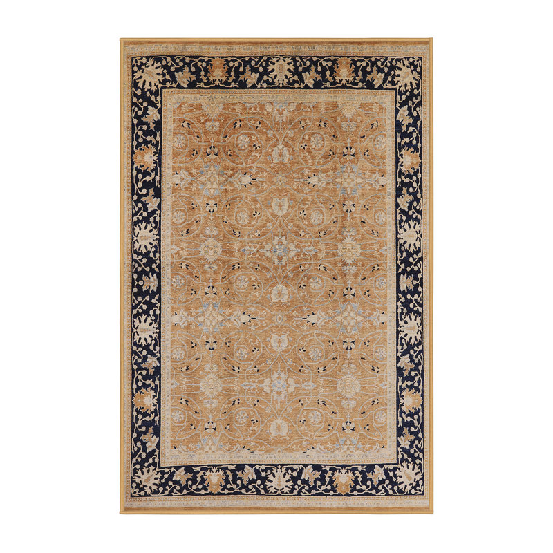 Tapis oriental bleu marine / brun clair Hayrenik, Rectangle 6 pi x 9 pi