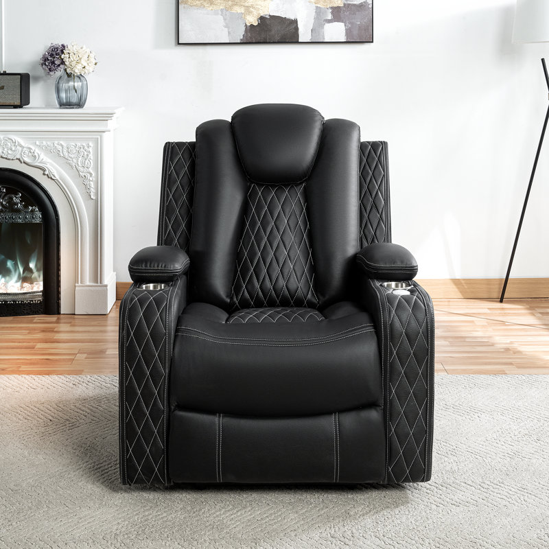 Modern Home Theater Power Recliner Chair with Adjustable Headrests, USB Ports, Cup Holders, LED Lighting & Tray Tables