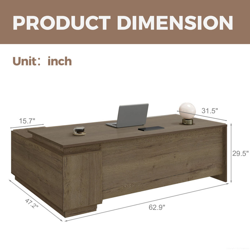 Bureau de direction ergonomique moderne en L avec rangement intégré et gestion de l'alimentation, Gris