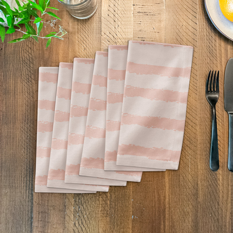 Cotton Striped Square Napkin, Pink/Cream