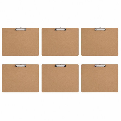 Wooden Clipboard Set 6 Pack, 13 x 17 Inches Large Writing Board with Metal Clip and Retractable Hook, P2 Grade Wood Clipboard Holder for Classroom, Office, Artists, Drawing, Brown