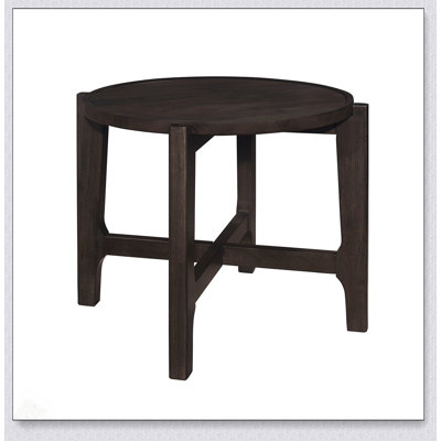 Round Solid Wood End Table With Dark Brown Finish And Intersecting Legs, Perfect For Modern And Traditional Decor.