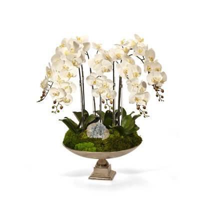 Orchid and Celestite Floral Arrangement in Urn