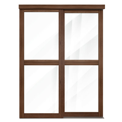 48 po x 80 1/2 po 2 portes coulissantes transparentes en miroir, noyer foncé