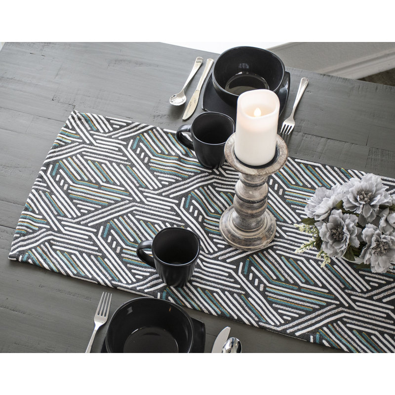 Darion Weave Pattern Teal and Gray Table Runner, 34" x 16"