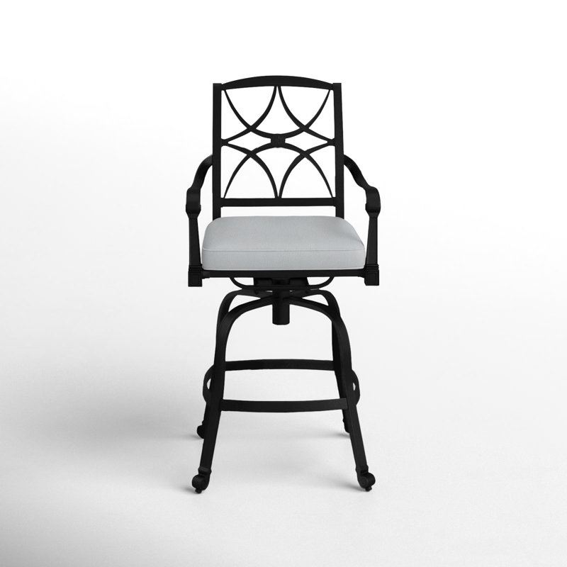 Wiltshire Outdoor Swivel Bar Stool, Stone Linen, 30.25", Textured Black