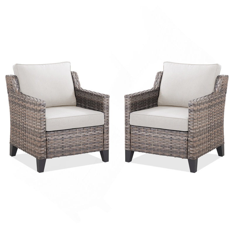 Ensemble de 2 chaises d'extérieur avec accoudoirs d'extérieur et chaises en osier idéales pour le porche, la piscine, la terrasse et la cour en beige