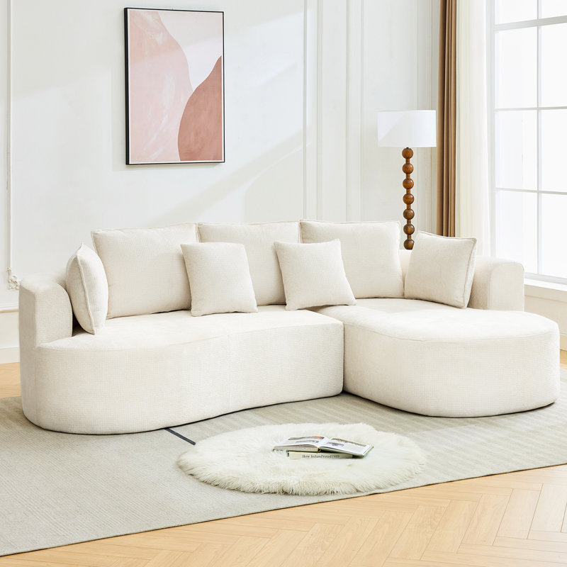 Canapé modulaire courbé en chenille de 106 po avec coussins surdimensionnés profonds et coussins décoratifs, 4 places, aucun assemblage requis pour le salon, beige à droite