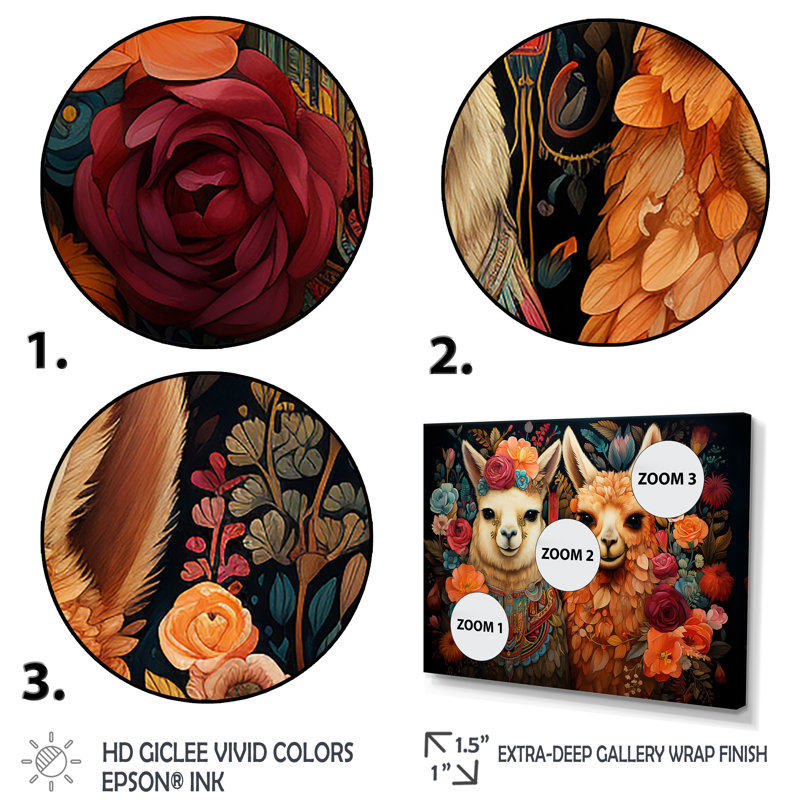 Orange, moelleux, alpaga, portrait floral - Alpaca, art mural, Cadre d'angle fermé noir, H 30 po x l 40 po x P 1,5 po