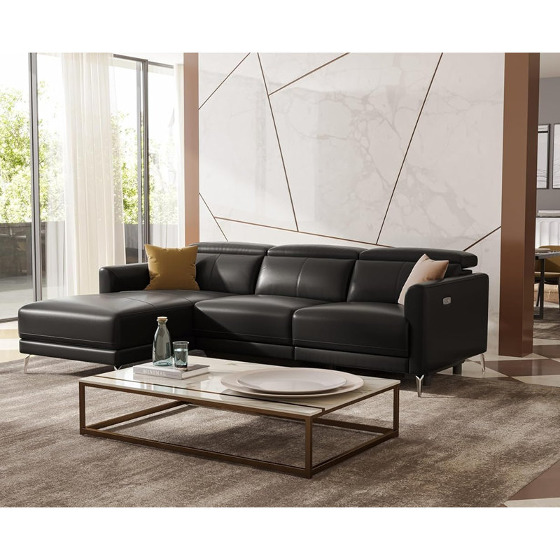 Valencia Geshia Leather Reclining Modular Sofa, 3 Seater Sofa | Italian Nappa 11000 Grain Leather | Power Reclining Seat with Adjustable Headrests
