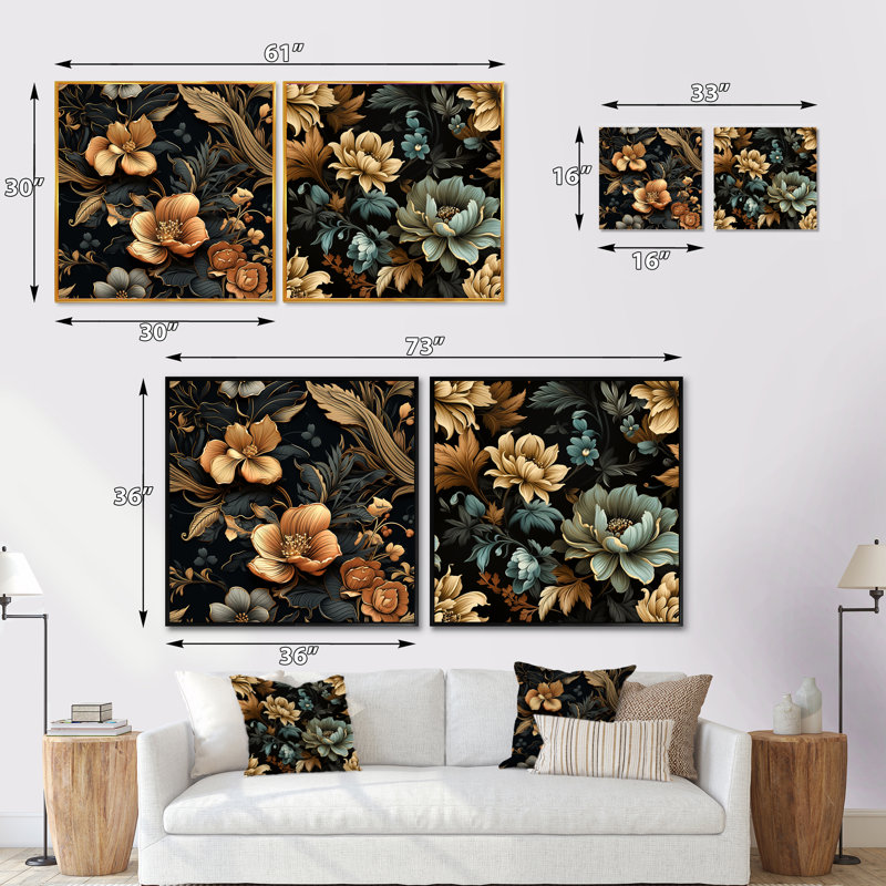 Verrill - Ensemble de 2 collages floraux carrés, H 16 po x l 33 po, Cadre flottant blanc