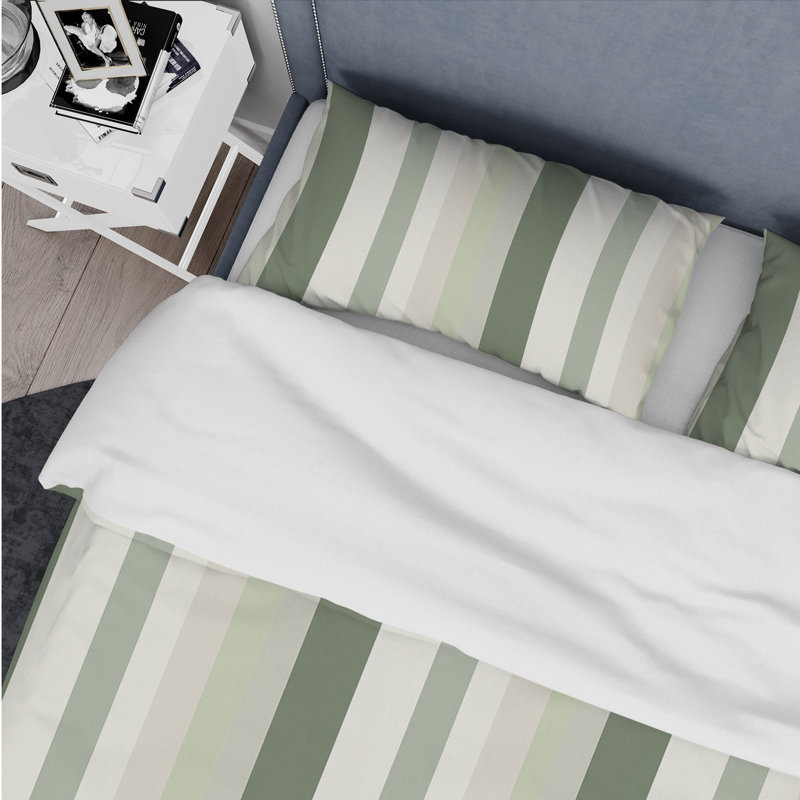 Ensemble de housse de couette Green Stripes I - Stripes, Housse de couette pour grand lit et 2 taies décor