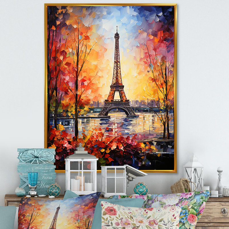 Paris, Tour Eiffel, vue d'automne - Art mural de la ville de Paris, Cadre flottant doré, H 32 po x l 24 po x P 1 po