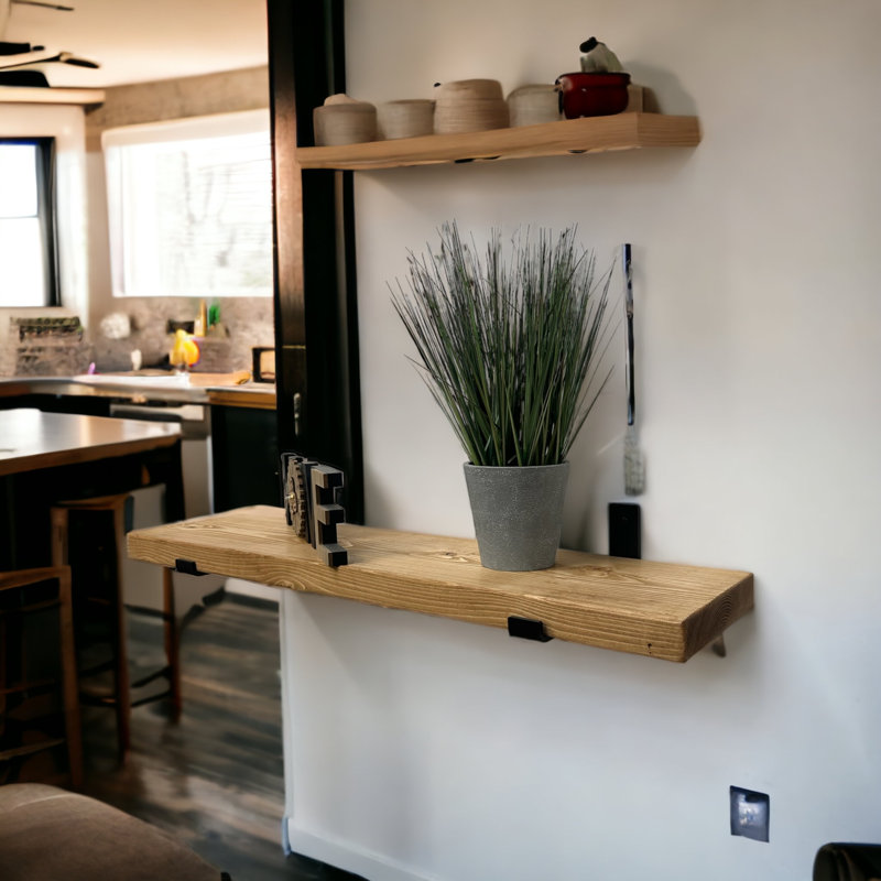 Maine Solid Wood Bracket Shelf for Kitchen Room Rustic Loft, 4cm H x 120cm W x 22cm D