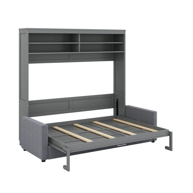 Grand lit escamotable avec canapé, gris
