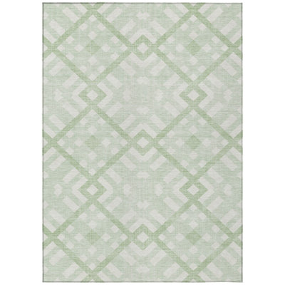 5' X 8' Mint Green And Ivory Geometric Washable Indoor Outdoor Area Rug