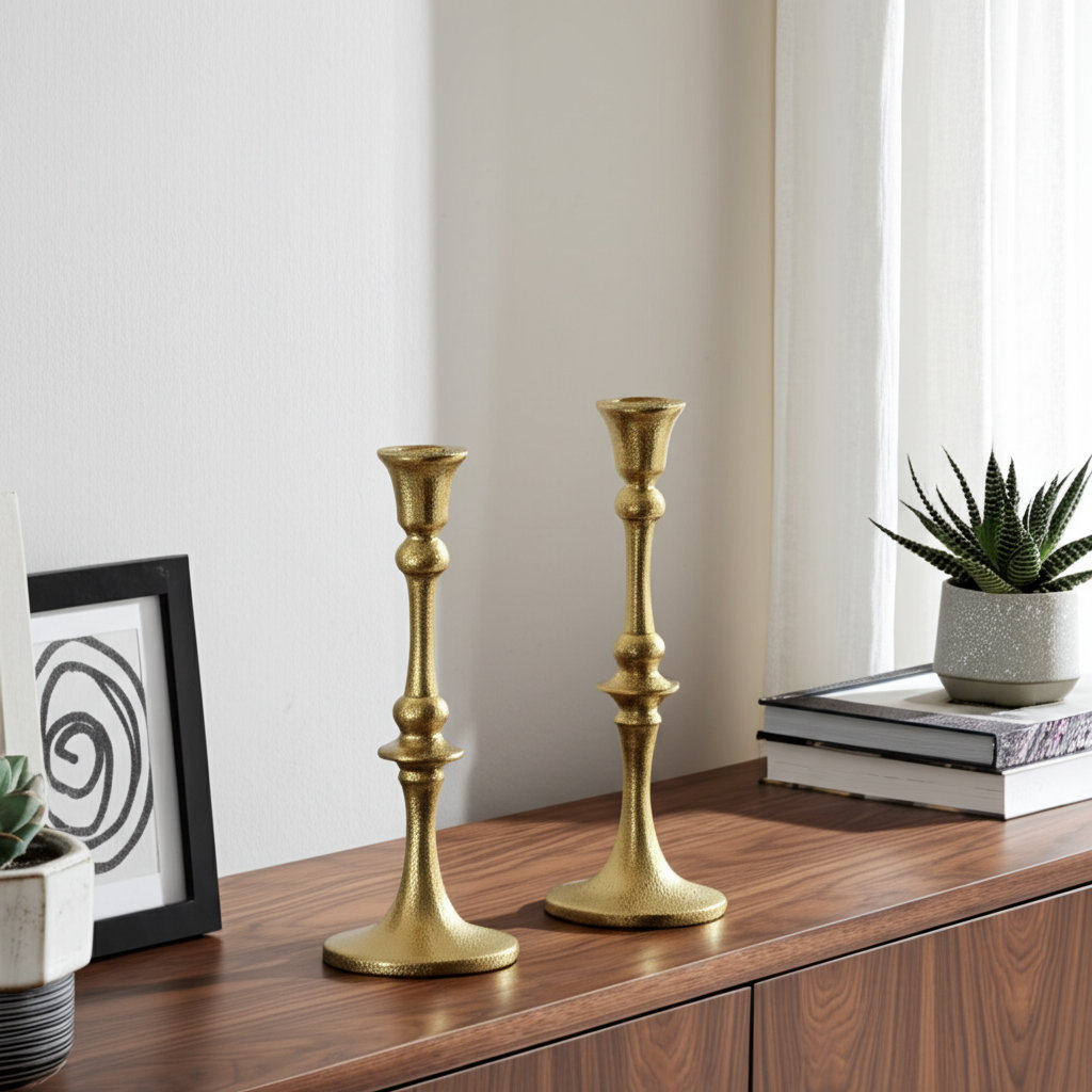 Camryn Aluminum Candlestick Holder, Gold